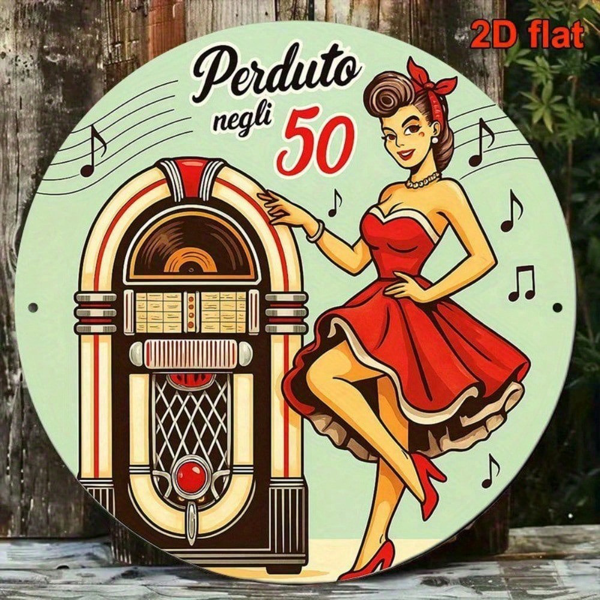CIFbuy 1pc 8-Inch Round Italian Retro 1950s Jukebox Wall Plaque, Vintage 50s Diner Sign With Pin-Up & Italian Text, Mid-Century Modern TikTok, TikTok, Self-pickup Logiopics