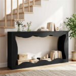 63" Narrow Console Table with Wavy Hollow Design, 2-Tier Extra Long Entryway Table with Storage Shelf - Black - Image 8