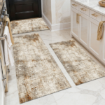 Three-piece kitchen rug set, non-slip and washable, abstract pattern kitchen hallway rug, soft and comfortable, suitable for sinks, floors, entrances, hallways and bathrooms.
