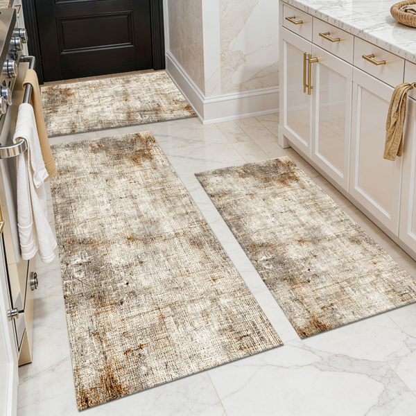 ee1278e2-6c02-4ca2-88c3-162577be5817.png Three-piece kitchen rug set, non-slip and washable, abstract pattern kitchen hallway rug, soft and comfortable, suitable for sinks, floors, entrances, hallways and bathrooms. - Image 1