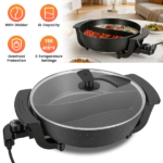 6L Large Capacity Electric Hot Pot with Divider, 5 Gear Adjustable Temperature Non-Stick Electric Cooker, Multifunctional Fondue Pot for 3-6 People with Cooking Tools - Image 15