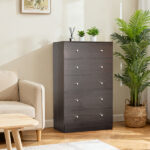 Brown particleboard with a textured melamine finish, 66*40*111cm, 4+2 drawer cabinet, matte gold handles - Image 7