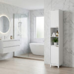 White particleboard with melamine veneer and MDF grid vacuum forming, 30*28*170cm, two doors and two shelves, bathroom vanity - Image 10