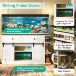 75 Gallon Fish Tank Stand with LED Light &Power Outlets, 55-75 Gallon Aquarium Stand with Sliding Fluted Doors, 2 Large Cabinet and Storage Shelves, Cabinet for 2 Fish Tank Accessories Storage,1200 LB - Image 10