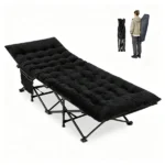 Black Foldable Heavy Duty Camping Cot 330LBS, Portable Outdoor Sleeping Bed with Cushion & Carry Bag for Camping Office Nap - Image 6