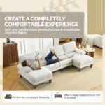 U-Shaped Convertible Sectional Sofa with 2 Chaise Lounges, 4-Seater Modular Couch with Removable & Washable Chenille Covers, 111.4" L x 48.4" D x 33.1" H L-Shaped Couches for Living Room Apartment, Wood Grain Legs, Off White - Image 4