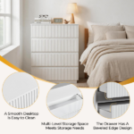 Handleless Grille-Finished 4-Drawer Bedside Table P2 Particleboard + MDF & Melamine Veneer + Thermoformed Drawer Dresser 23.62*14.96*30.71in White - Image 12