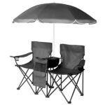 Portable Outdoor 2-Seat Folding Chair with Removable Sun Umbrella Black - Image 11