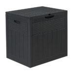 33gal Square Wood & Rattan Plastic Garden Storage Box Gray - Image 3
