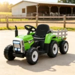 12V Green Toddler Electric Ride-On Tractor – 25W Dual Drive Motors, with Hauling Trailer, Parental Remote, Built-in Music Player, Ignition Startup Sound, Horn & Bright LED Lights - Image 5