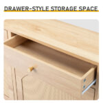 Rattan-front shoe cabinet with 2 drawers and 4 flip-down compartments, made of particleboard, 105*24*110cm, natural wood color - Image 8