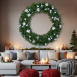 60in Pre-lit Christmas Wreath, Lighted Artificial Xmas Wreath with 220 Cold & Warm White Lights and 600 PVC Tips and DIY Ornaments, for Front Door Gate Wall Xmas Party Decorations, Light Green - Image 7
