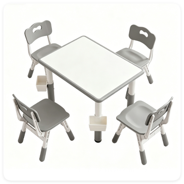 ee97fa55-3610-403e-bc74-9ec5111f7777.png Height Adjustable Kids Desk and 4 Chairs Set, Graffiti Wipeable Tabletop Toddler Activity Table with Storage Baskets - Image 1