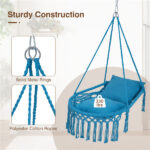 Navy Boho Macrame Hanging Swing Chair with 2 Padded Cushions, 330LBS Capacity Hammock Chair for Indoor Outdoor Bedroom Patio Balcony - Image 7