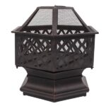 22" Hexagonal Shaped Iron Brazier Wood Burning Fire Pit Decoration for Backyard Poolside - Image 26