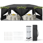 10'x20' Instant Pop Up Canopy Tent Black, 6 Panels 2 Doors 4 Mesh Windows, 28/22mm Powder Coated Steel Frame, 10x20mm Crossbar, 210D Oxford Folding Outdoor Tent with Carry Bag No Sandbags - Image 4