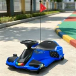 12V Blue Kids Electric Drift Go Kart – Slow Start, Music, Colorful Lights, as Trendy Gift for Boys Aged 6-12