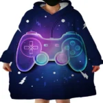 Gaming Wearable Blanket Modern Sweatshirt for Boys, Colorful Gamepad Blanket Hoodie with Sherpa