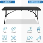 6 Foot Folding Table,Fold-in-Half Plastic Table,Indoor Outdoor Picnic Party Dining Camp Tables,Black (Shipment from Walmart) - Image 4
