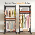 29.5 Inch Rolling Clothes Rack, Adjustable Metal Shelves, Heavy Duty Clothes Rack with Side Hooks for Household, Laundry Room, Black (Shipment from Walmart) - Image 6