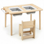 6-in-1 Kids Adjustable Height Sensory Activity Table with Chair, Natural Pine Wood Water Sand Play Table Building Block Art Craft Center for Toddlers 3+ Years Old - Image 2