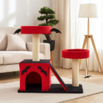 26" Gothic Cat Tree, Cat Tower with Spacious Cat Condo, 2 Padded Perches, Spider Toy, Scratching Posts, Scratching Ladder for Large Cats, Red & Black - Image 11