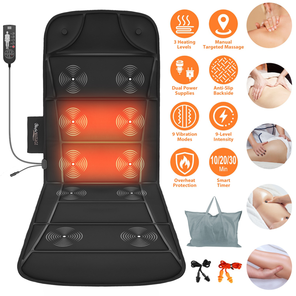 Full Body Massage Mat with 10 Pure Copper Motors, 9 Modes & 9 Intensity Levels Massage Pad with Heat, Timer Function, Overheat Protection, for Home Car Sofa Bed Use