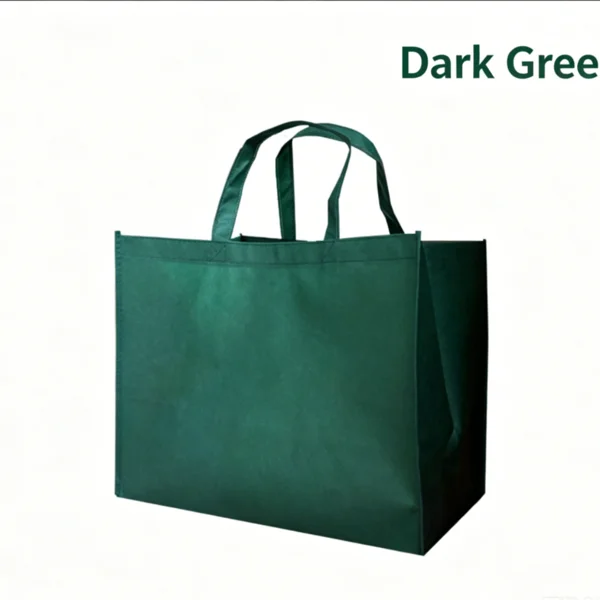 Green 4-piece reusable non-woven shopping tote bag, large capacity waterproof and environmentally friendly shopping bag, reinforced handle design, blank customizable gift storage tote bag, suitable for supermarket procurement