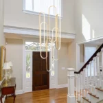 High Ceiling Chandelier Modern LED Ring Pendant Light 3 Color Dimmable Gold Chandeliers Contemporary 157in Hanging Light Fixture with Remote Control for Foyer Entryway Staircase - Image 4