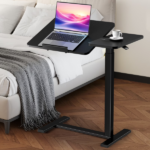 Adjustable Overbed Table with Wheels, Mobile Rolling Laptop Desk, Tilting Bedside Table for Laptop, Bed, Sofa, and Office Use, Black (Shipment from Walmart)