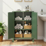 Forest Green MDF Painted with Vertical Stripes, 60*30*80cm, Double Door Bathroom Vanity - Image 8