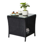 Outdoor Patio Wicker Side Table, Square End Table Bistro Coffee Table with Glass Top Storage Shelf for Porch Garden Backyard Black - Image 12