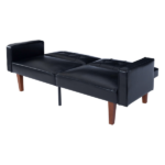 Modern PU Leather Futon Sofa with Tufted Backrest, Adjustable Reclining Couch with Wood & Metal Legs, Mid-Century Style Sofa for Living Room - Image 2