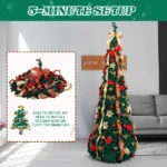 7 FT Fully Decorated Pre-lit Christmas Tree, Pop Up Artificial Xmas Tree with 200 Warm Lights Remote Control and Red & Golden Ornaments for Home Office Store Holiday Deco - Image 4
