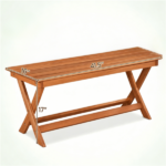 Solid Wood Backless Patio Bench, 2‑Person Rustic Slatted Seat Bench with X‑Frame Legs, Breathable Outdoor Garden Entryway Bench for Dining Plant Stand - Image 6