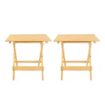 Portable Solid Wood Folding Side Table 2-Piece Set - Natural