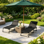 Black 2 Folding Chaise Lounge Pool Chairs – for Poolside Tanning, Pillow, Breathable Mesh - Image 8