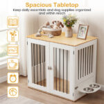 Furniture Style Dog Crate with 360° Rotating Feeder & 304 Stainless Steel Bowls, Double Locking Indoor Dog Kennel - Image 9