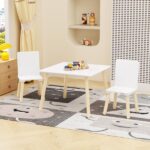 Kids Table and 2 Chairs Set, 3 Pieces Toddler Table and Chair Set, Wooden Activity Play Table Set (White) - Image 17