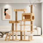 66.9" Modern Cat Tower, Wood Cat Tree Tower for Indoor Cats, Cat Treewith Sisal-Covered Scratching Posts and Top Perch, Cat Condo with Acrylic Hammock for Multi-Cat Households - Image 7