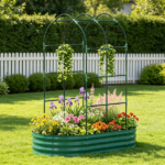Green Galvanised Metal Raised Garden Bed – 5 x 3 x 6ft Outdoor Planter Box, Arched Trellis, Open Bottom(Only for elevated garden beds) - Image 7