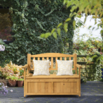 Outdoor Wooden Storage Bench, Large Deck Box with Seating & Armrest, Patio Organizer Loveseat for Garden Porch Deck Backyard Poolside - Image 12