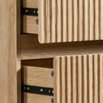Handleless Grille-Finished 3-Drawer Bedside Table P2 Particleboard + MDF & Melamine Veneer + Thermoformed Drawer Cabinet 23.62*12.99*22.05in Oak - Image 10