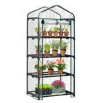 4 Tier Mini Greenhouse with PVC Cover & Roll-Up Zipper Door, Portable Waterproof Greenhouse for Garden Backyard, 27" x 19" x 62", Transparent - Image 4