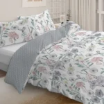Girls Duvet Cover Full Floral Aesthetic Bedding Sets Gray Pink Flower Duvet Cover Set Teens Flower Kids Reversible Comforter Cover with Botanical Leaf for Women Adult - Image 3