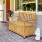 Outdoor Wooden Storage Bench, Large Deck Box with Seating & Armrest, Patio Organizer Loveseat for Garden Porch Deck Backyard Poolside - Image 15