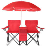 Portable Outdoor 2-Seat Folding Chair with Removable Sun Umbrella Red - Image 10