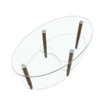 Transparent Oval glass coffee table, modern table in living room Oak wood leg tea table 3-layer glass table - Image 8