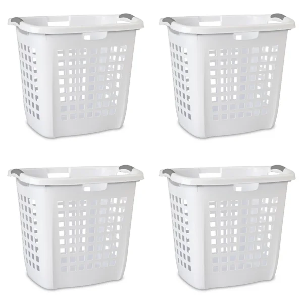 Easy Carry Plastic Laundry Hamper w/ Sturdy Rim and Handles, White, Pack of 4 (Shipment from Walmart)