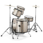 Full Size Adult Drum Set 5-Piece Silver with Bass Drum, two Tom Drum, Snare Drum, Floor Tom, 16" Ride Cymbal, 14" Hi-hat Cymbals, Stool, Drum Pedal, Sticks - Image 3